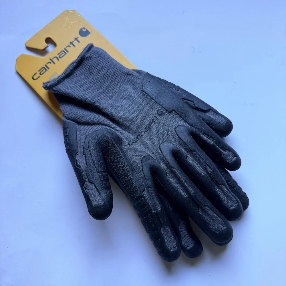 Carhartt Gloves Mens Large Black Knit Grip Work Lightweight Stretch Non Slip
